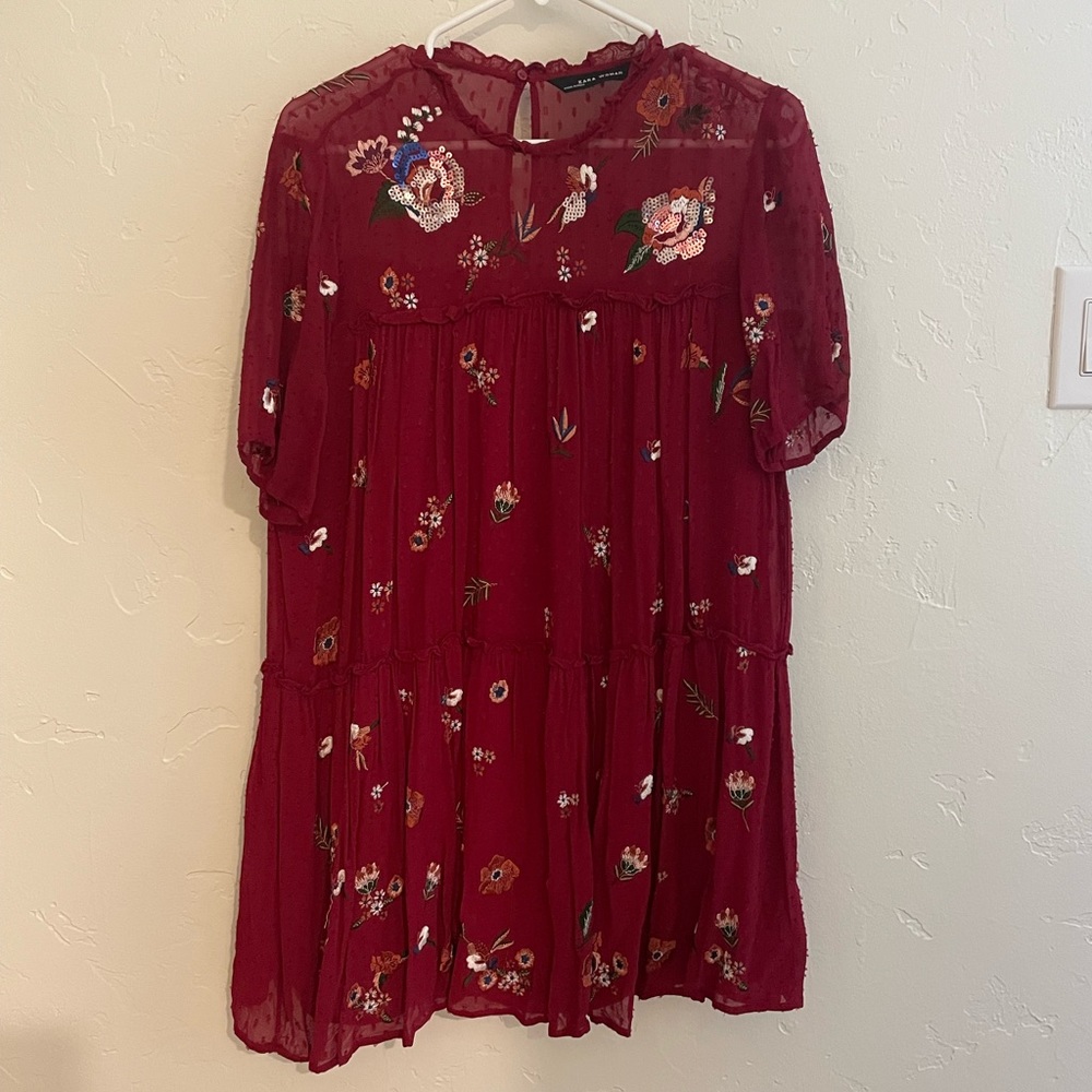 Zara dress - size small - dark red with embellishments